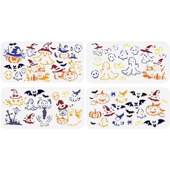 Colorful 4Pcs Elements Painting Stencil 6x11.8 Inch Reusable DIY Art and Craft Stencils Hollow Out Drawing Painting Template for Painting on Wood Fabric Paper Walls Canvas Furniture