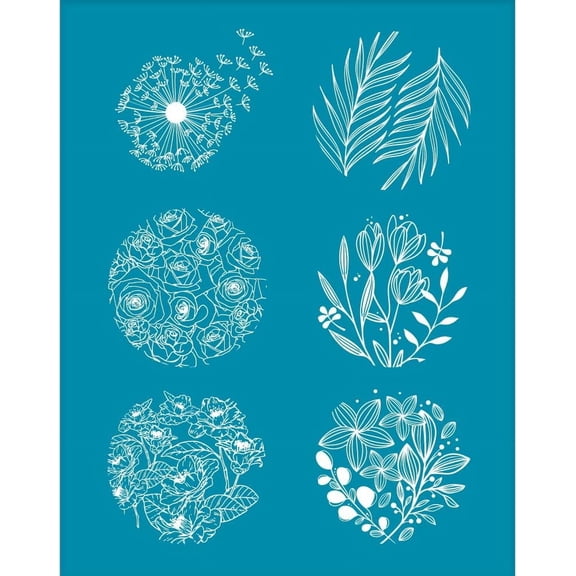 Colorful 4x5 Inch Round Flower Clay Stencils Flower Leaf Silk Screen for Polymer Clay Dandelion Rose Silk Screen Stencils Mesh Transfer Stencils for Polymer Clay Jewelry Making
