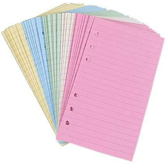 Colorful 6-Hole Ruled Refills Inserts for Personal Size Organizer Binder, 5-Color Loose Leaf Planner Filler Paper, 50 Sheets/100 Pages, Lined (3 3/4" x 6 3/4")