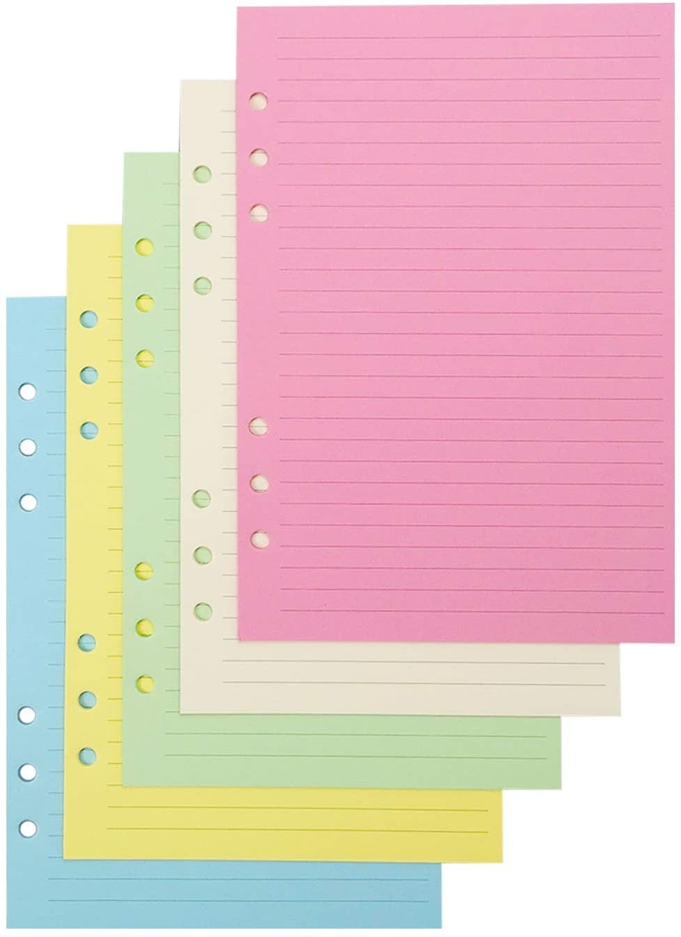 Colorful 6-Hole Ruled Refills Inserts for A5 Size Organizer Binder, 5 ...