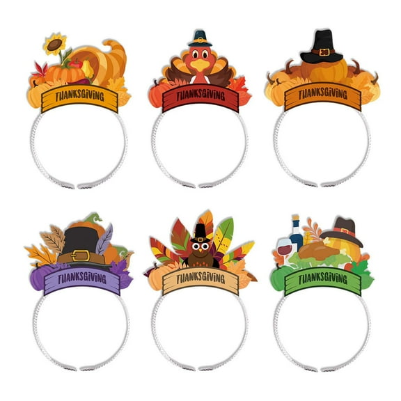 Colorful 6-Piece Thanksgiving Party Headband Set, Turkey Pumpkin Themed Hair Bows For Kids Children Photo Props