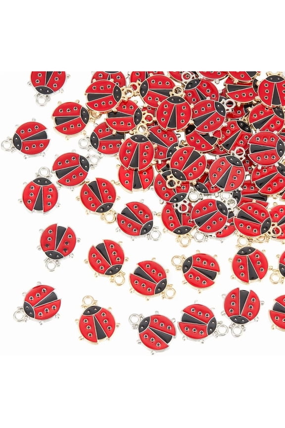 Colorful 60Pcs 2 Colors Enamel Ladybug Charms Mini Flying Animal Pendants Alloy Insect Charms Platinum and Golden Pendants for Jewelry Making Bracelet Necklace DIY Craft Embellishments