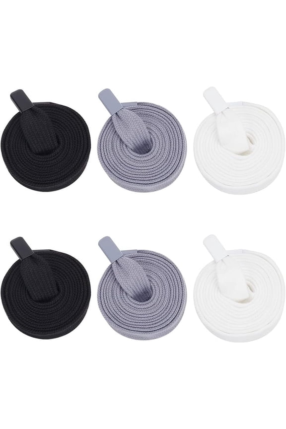 Colorful 6Pcs 3 Colors Fiber Replacement Drawstring Cords 54x0.7inch Black White Gray Flat Drawcord with Alloy Cord End for Hoodie Sweatpants Sweatshirt