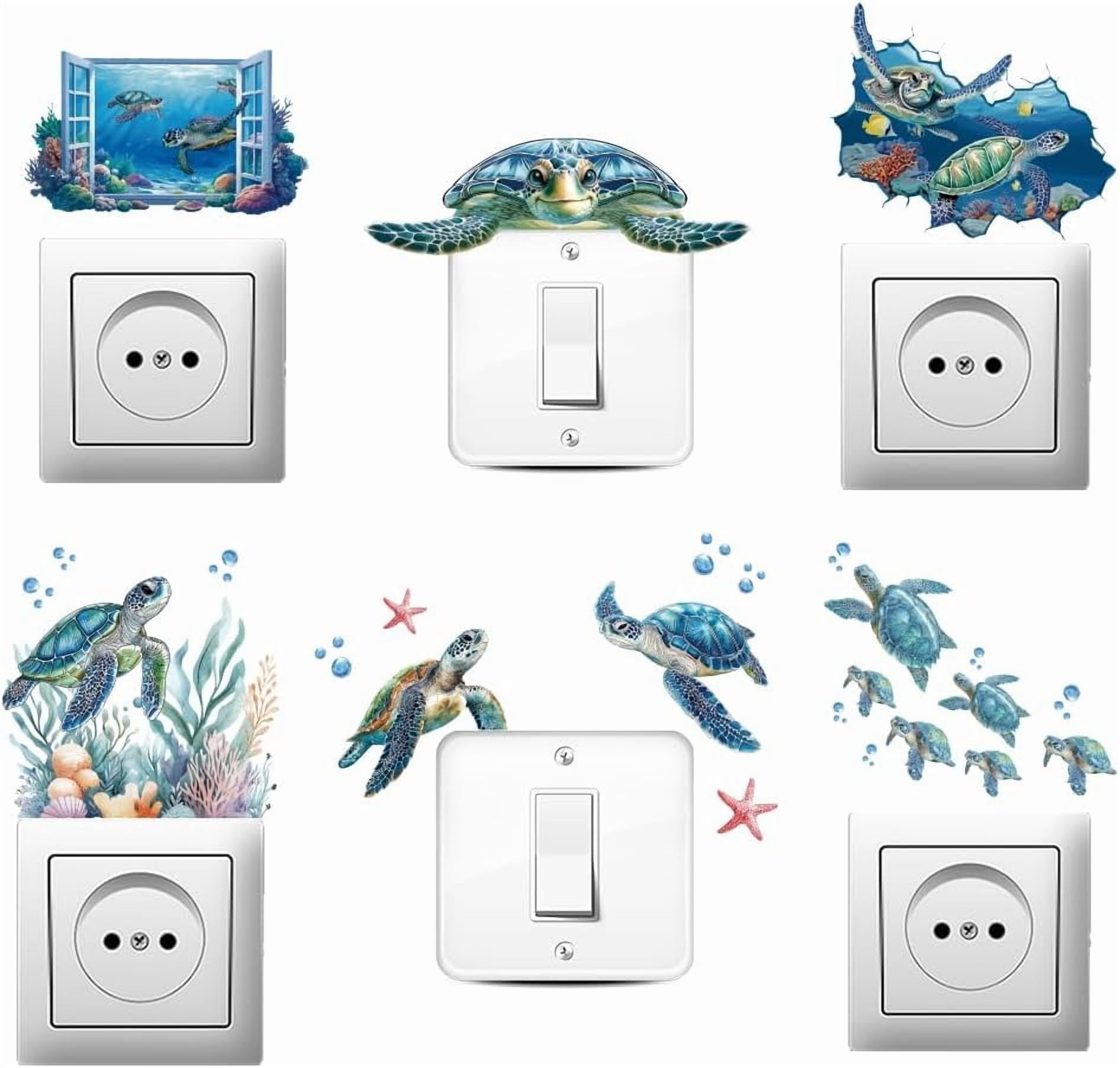 Socket Sticker Colorful 6Pcs Light Switch Plate Stickers Fun Colorful Turtle Creative ...