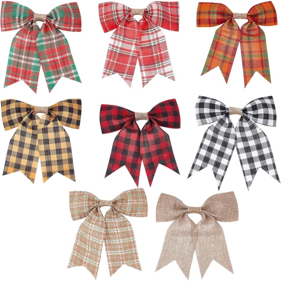 Colorful 8 Colors Christmas Wreath Thanksgiving Plaid Bows Burlap Bownot Decorative for Clothes Hats Shoes Tree Topper Wedding Birthday Party Decor 7x8x0.7inch Colorful DIY