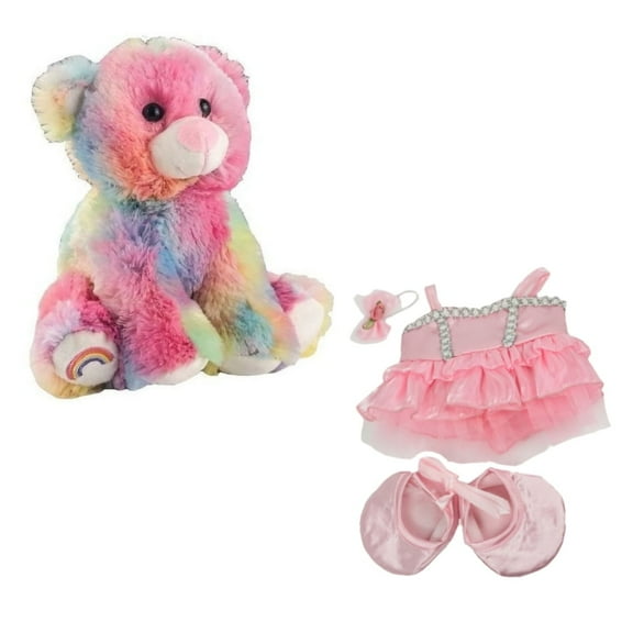 Colorful 8-inch Rainbow Bear with Vibrant Pink Ballerina Dress for Adding a Touch of Ballet Magic to Your Plush Toy Playtime