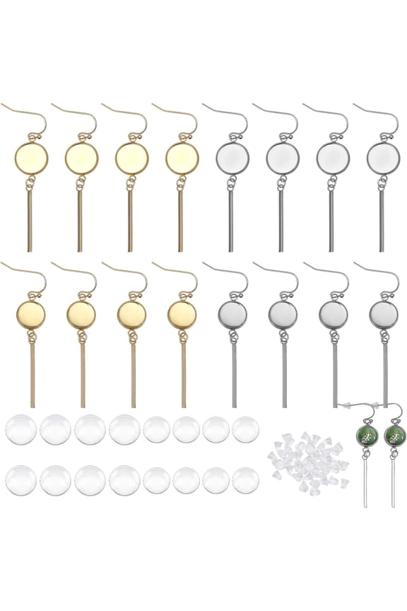Colorful 8Pairs 4Styles Earrings Wire Hooks Blanks DIY Earring Making Kits Including Flat Round Bar 304 Stainless Steel Drop Earring Settings for DIY Craft Jewelry Making Supplies Golden Colorful DIY