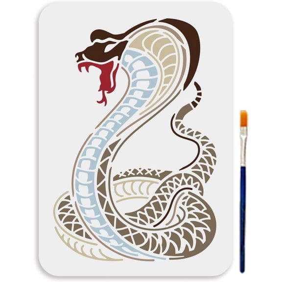 Colorful A4 Size Cobra Snake Cold Blooded Animal Template 11.7x8.3inchs Reusable Python Stencil Reptile PET Hollowing Template for Painting on Wood Floor Wall Tile Home Decor