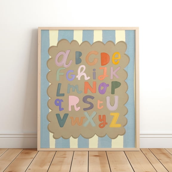Colorful ABC Alphabet Print, Blue Boys Nursery Art, Unframed Paper Poster 8x10in