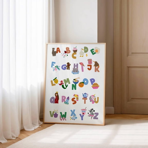 Colorful ABC Poster, Alphabet Nursery Wall Art, Unframed Paper Poster 8x10in