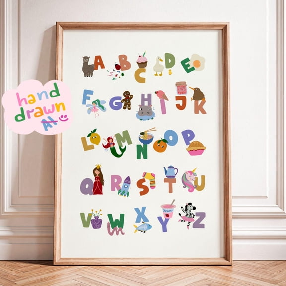 Colorful ABC Toddler Wall Art Print, Unframed Paper Poster 8x10in