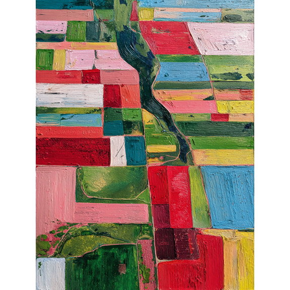 Colorful Abstract Aerial View Landscape Canvas Print Wall Art for Living Room Bedroom Entryway