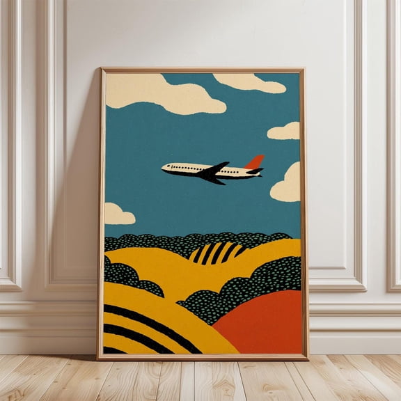 Colorful Abstract Airplane Poster, Stretched Canvas 8x10in