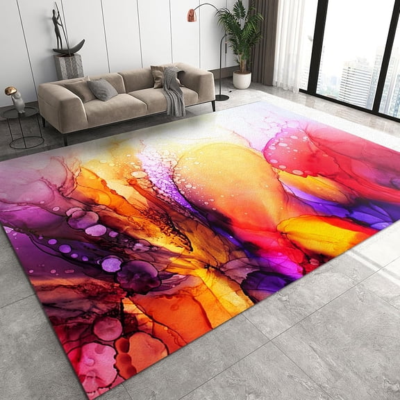 Colorful Abstract Art Area Rug, Oil Paint Creative Modern Decor Stain Resistant Rugs with Rubber Backing, Non-Slip Non-Shedding Carpet for Living Room Bedroom Boys Girls Room 2x3ft