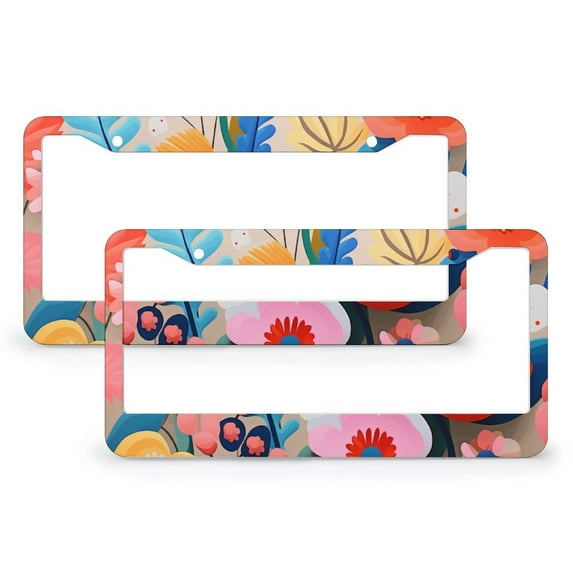 Colorful Abstract Art Print of Flowers License Plate Frame 2 Pack Wildflower Garden Floral Car Front License Plate Frame for Girl Women Men Vehicles 2 Hole Quality Aluminum Metal License Plate Cover