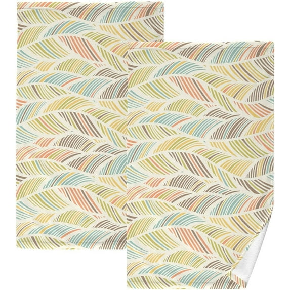 Colorful Abstract Banana Leaves Cotton Towels Set 2 Pcs Absorbent Hand Towel Face Towels Kitchen Towels Bath Towels for Bathroom Laundry Room Kitchen 16 x 28 Inches