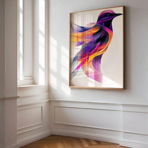 Colorful Abstract Bird in Motion Vintage Wall Decoration, Stretched Canvas 8x10in