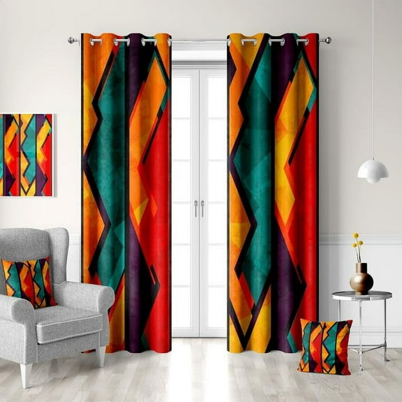 Aeyadis Abstract Blackout Curtains, Geometric Pattern Grommet Drapes, 2 Panels 52x84 Inches