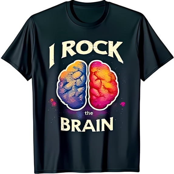 Colorful Abstract Brain Graphic T-Shirt I Rock the Brain Black Tee for Minds
