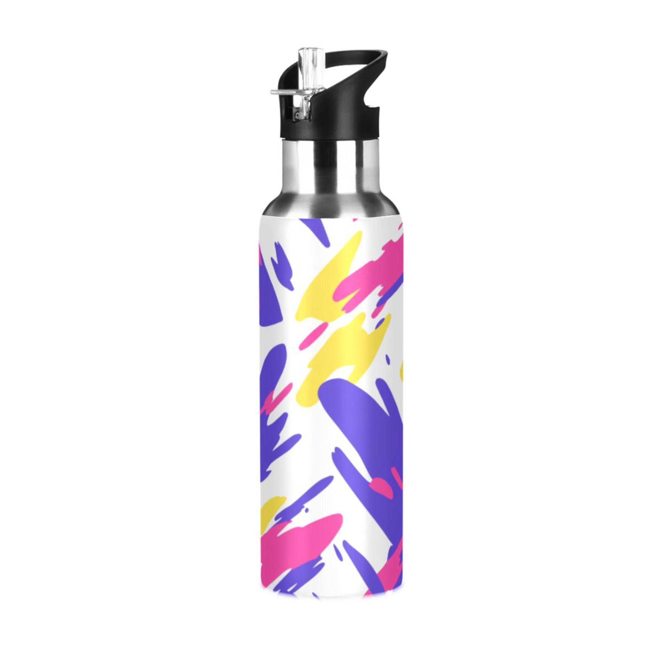 Colorful Abstract Brush Strokes 600ml Double Walled Stainless Steel LeakProof Sports Bottle Thermo 8h