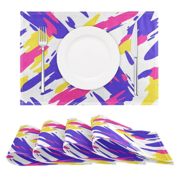 Colorful Abstract Brush Strokes Reversible Placemat Set of 4 Non Slip Coffee Mats 18x12 Inch for Dining, Kitchen, Coffee