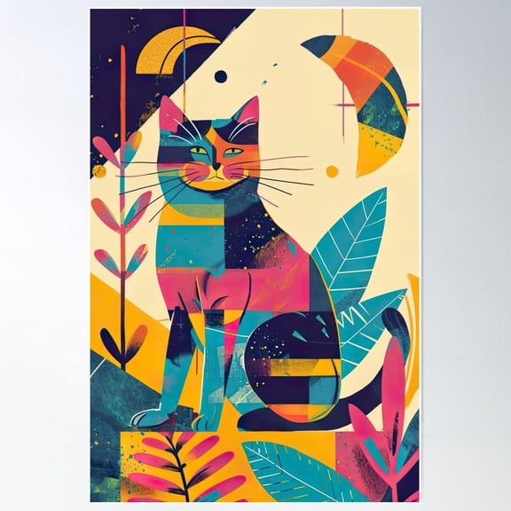 Colorful Abstract Cat Poster Wall Art, Modern Wall Decor For Living Room Bedroom, 8x12 UNFRAMED