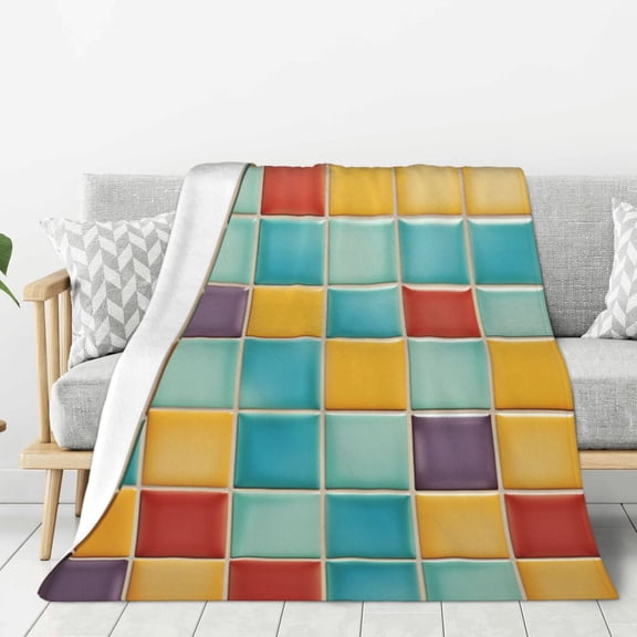 Colorful Abstract Ceramic Pattern Geometric Lightweight Plush Fuzzy Cozy Soft Blankets 50"X40"