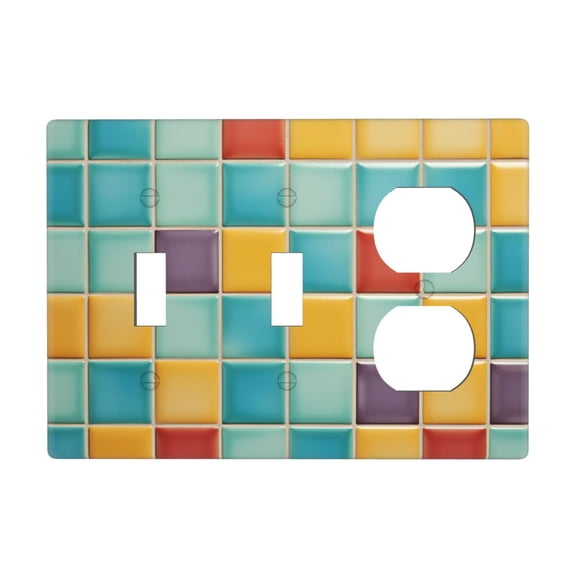 Colorful Abstract Ceramic Pattern Geometric Switch Cover Decorative Wall Plate 3-Gang 2-Toggle 1-Duplex Standard Size