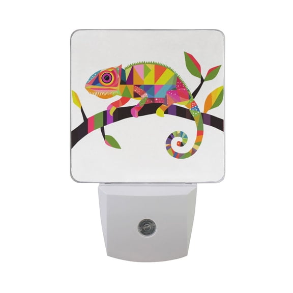 Colorful Abstract Chameleon on Branch LED Night Light with Smart Sensor Plug Into Wall Dusk to Dawn 2 packs