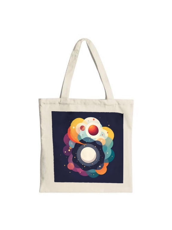 Colorful Abstract Circular Design Tote Bag - Multifunctional Canvas Bag for Shopping Travel & Parties - Eye-Catching Cosmic Style
