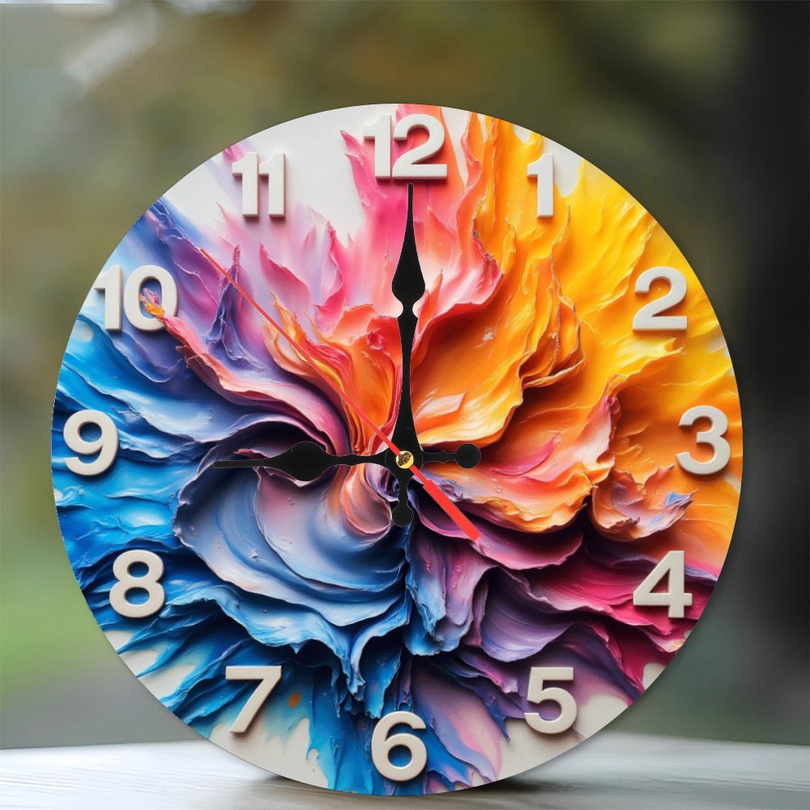 Colorful Abstract Clock 10-Inch Silent Wooden Wall Clock, Battery ...