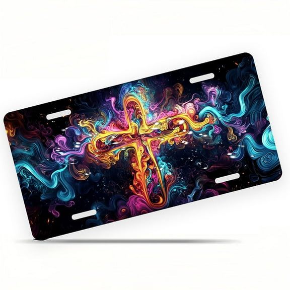 Colorful Abstract Cross Funny Personalized License Plate Rust-proof Stainless Steel Metal License Plate Suitable For Men And Women 12.2" x 6.2"