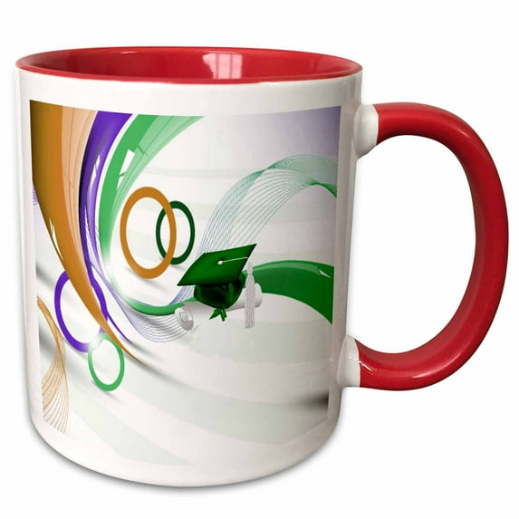 Colorful Abstract Design with Green Grad Cap and Diploma 15oz Two-Tone Red Mug mug-203305-10
