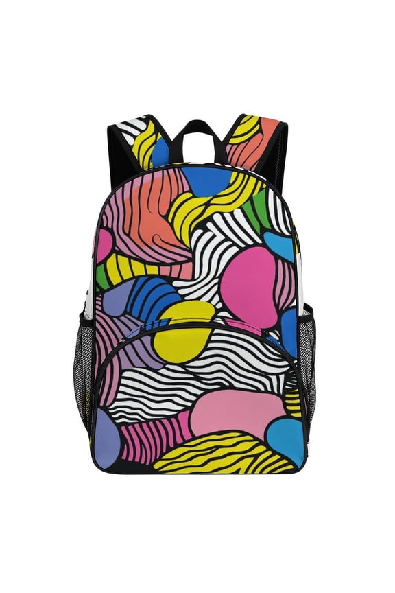 Colorful Abstract Doodle Pattern Big Student Laptop Backpack For College Women Middle High Teen Bookbag Travel Daypack