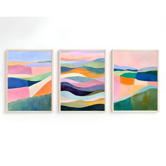 Colorful Abstract Dopamine Landscape Mountains Print Maximalist Art, Poster Only