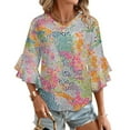 thumbnail image 1 of Colorful Abstract Dot Pattern Women's V-Neck Blouse With 3/4 Ruffled Bell Sleeves Casual Top Ladies Blouses, 1 of 7