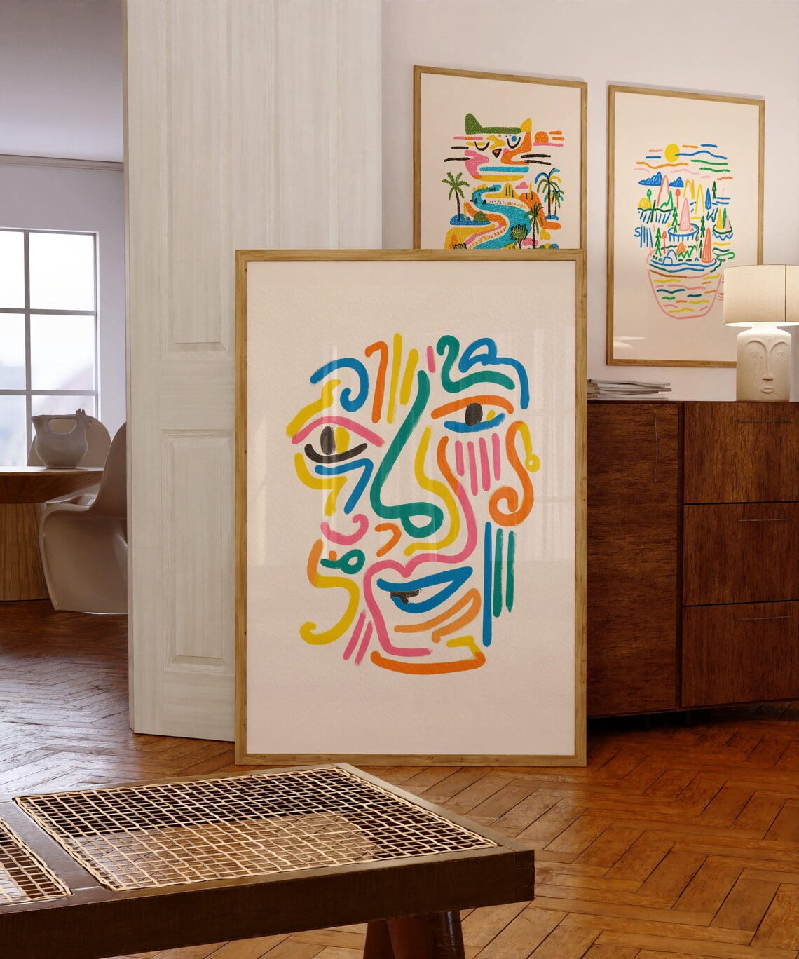Colorful Abstract Face Wall Art Print, Modern Minimalist Line Drawing ...
