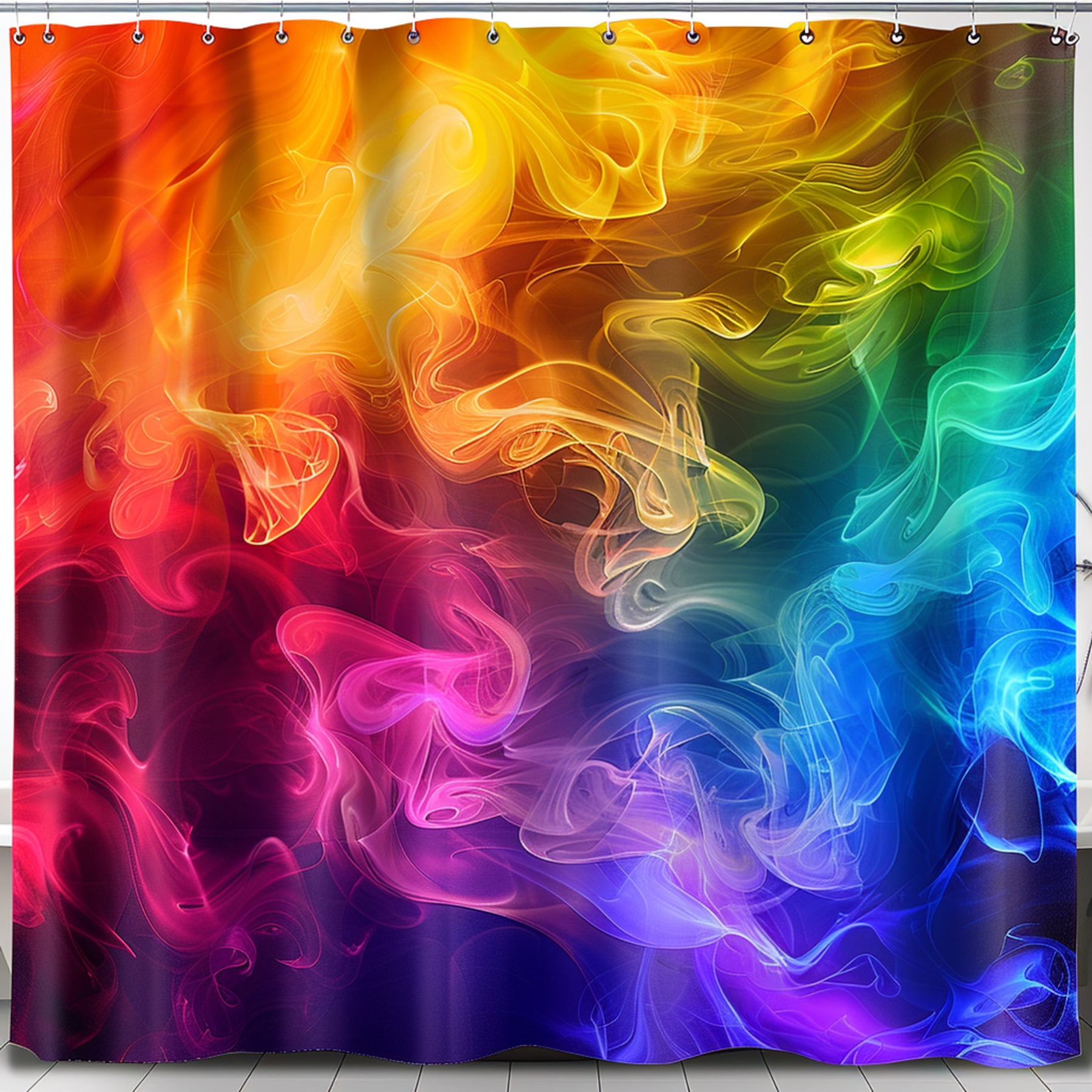 Colorful Abstract Flames & Smoke Rainbow Shower Curtain HighRes Digital