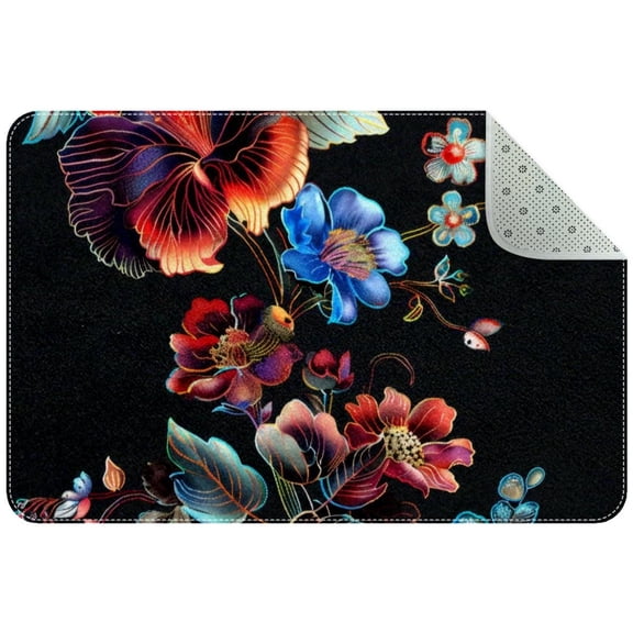 Colorful Abstract Floral Digital Pattern Small Area Rug, Non-Slip Door Mat Indoor Floor Mat, Washable Kitchen Rug Entrance DMat for Bedroom Living Room