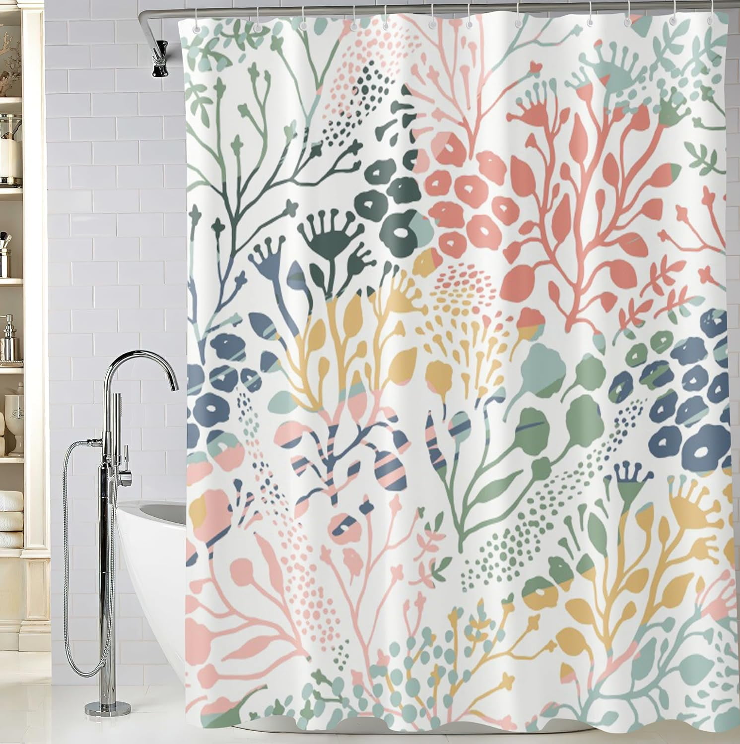 Colorful Abstract Floral Shower Curtain 72 x 72 Inch，Watercolor Flowers Shower Curtain for Bathroom Decor, Wildflower Fabric Shower Curtain with 12 Hooks