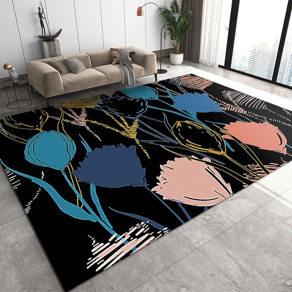 Colorful Abstract Flower Area Rugs, 3D Line Art Area Carpet, Bathroom Rugs Fine Pile Pattern is Clear and Colorfast Suitable for Living Room Study Bedroom,4ft x 5ft