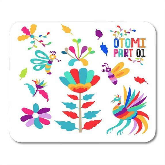 Colorful Abstract Folk Mexican Otomi Style Embroidery Pattern Ancient Bird Mousepad Mouse Pad Mouse Mat 9x10 inch