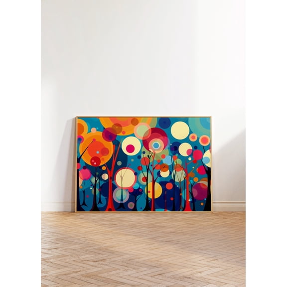 Colorful Abstract Forest Wall Art Maximalist Vibrant Modern Print Trendy Bright Eclectic Decor, Unframed Canvas 8x10in