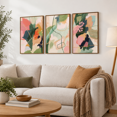 Colorful Abstract Framed Canvas Wall Art Set Modern Multicolor Pastel ...