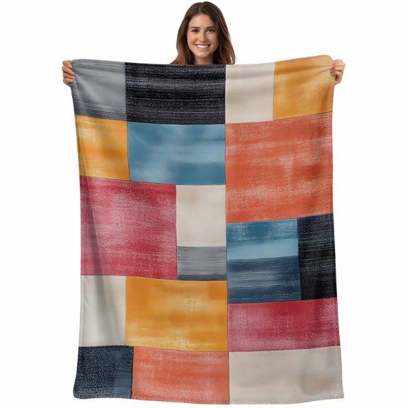 Colorful Abstract Geo Blanket Soft Cozy Warm Throw Blanket for Couch, Plush Fuzzy Flannel Fleece Blankets for Sofa, Vintage Color Block Bed Blankets Lightweight Gifts for Women, 30"x40"