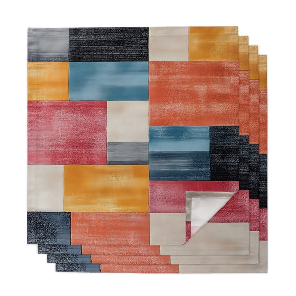 Colorful Abstract Geo Cloth Napkins, Vintage Color Block Washable and Reusable Dinner Napkins Set of 4, Table Napkin for Kitchen Party Birthday Wedding Hotel Housewarming 20"x20"