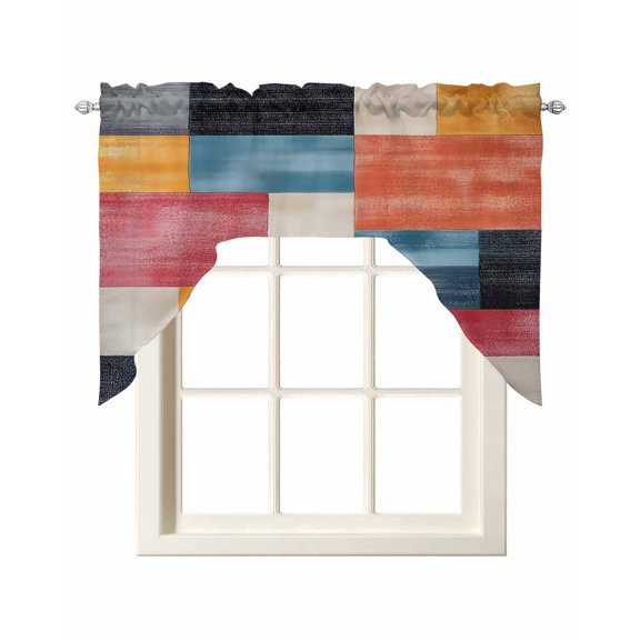Colorful Abstract Geo Swag Valances for Windows, Small Curtains Drapes, Vintage Color Block Kitchen Window Curtains Over Sink Rod Pocket Window Treatment Valance for Bedroom/Bathroom 56"x36"