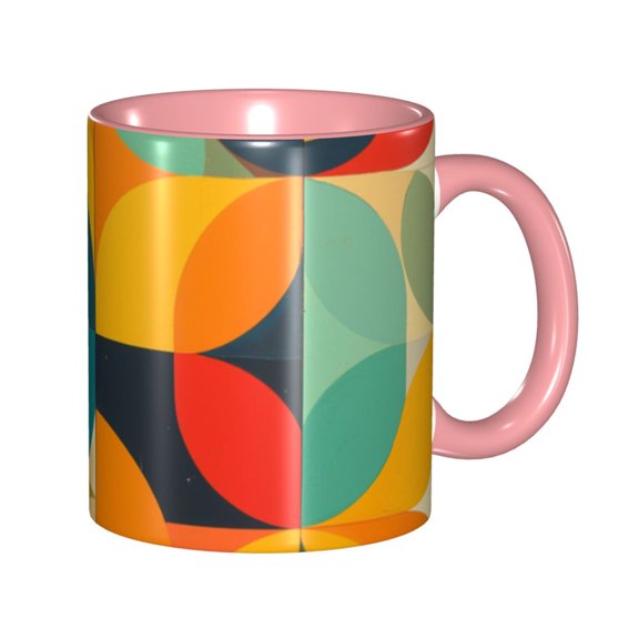 Colorful Abstract Geometric Shapes Curves Coffee Mug Fun Custom Ceramic Mugs 11oz Pink