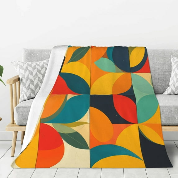 Colorful Abstract Geometric Shapes Curves Lightweight Plush Fuzzy Cozy Soft Blankets 40"X30"