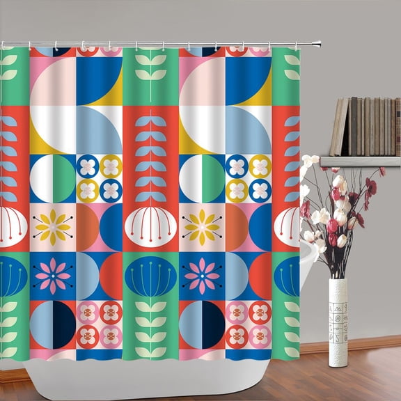 Colorful Abstract Geometric Shower Curtain Modern Dots Stripe Art Home Bathroom Decor Curt